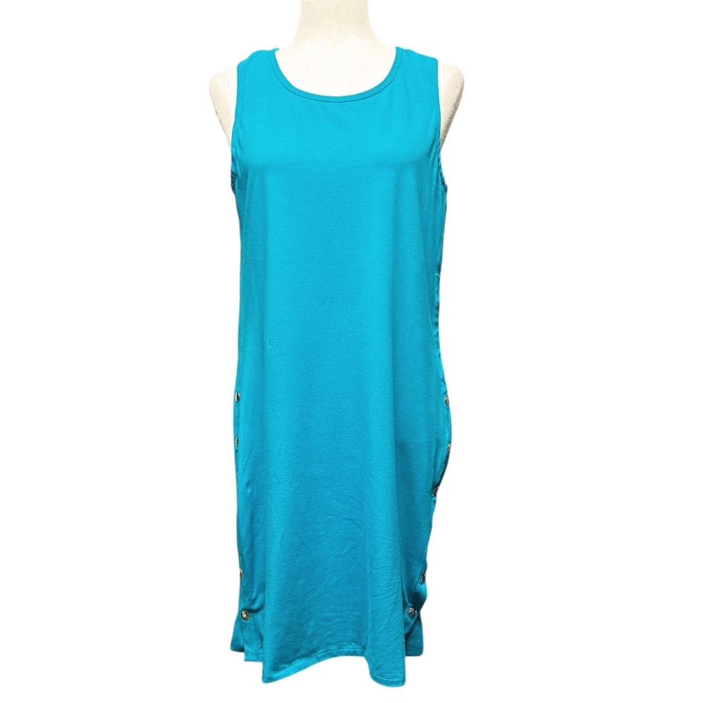 NWT‎ Tribal Sport Teal Blue Cotton Side Snap Sleeveless Dress Size Medium